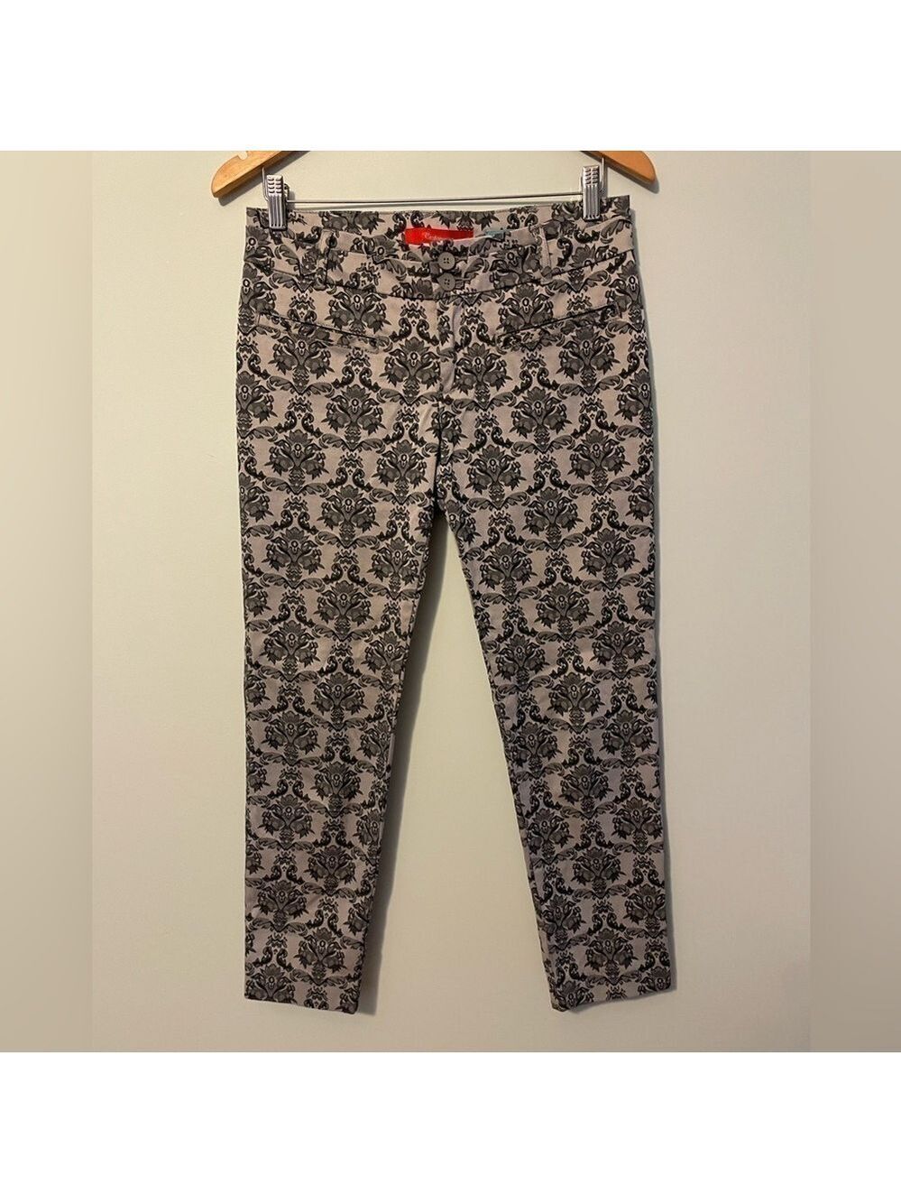Anthropologie Cartonnier Charlie Ankle Pants Size 4 Womens Gray Green Jacquard